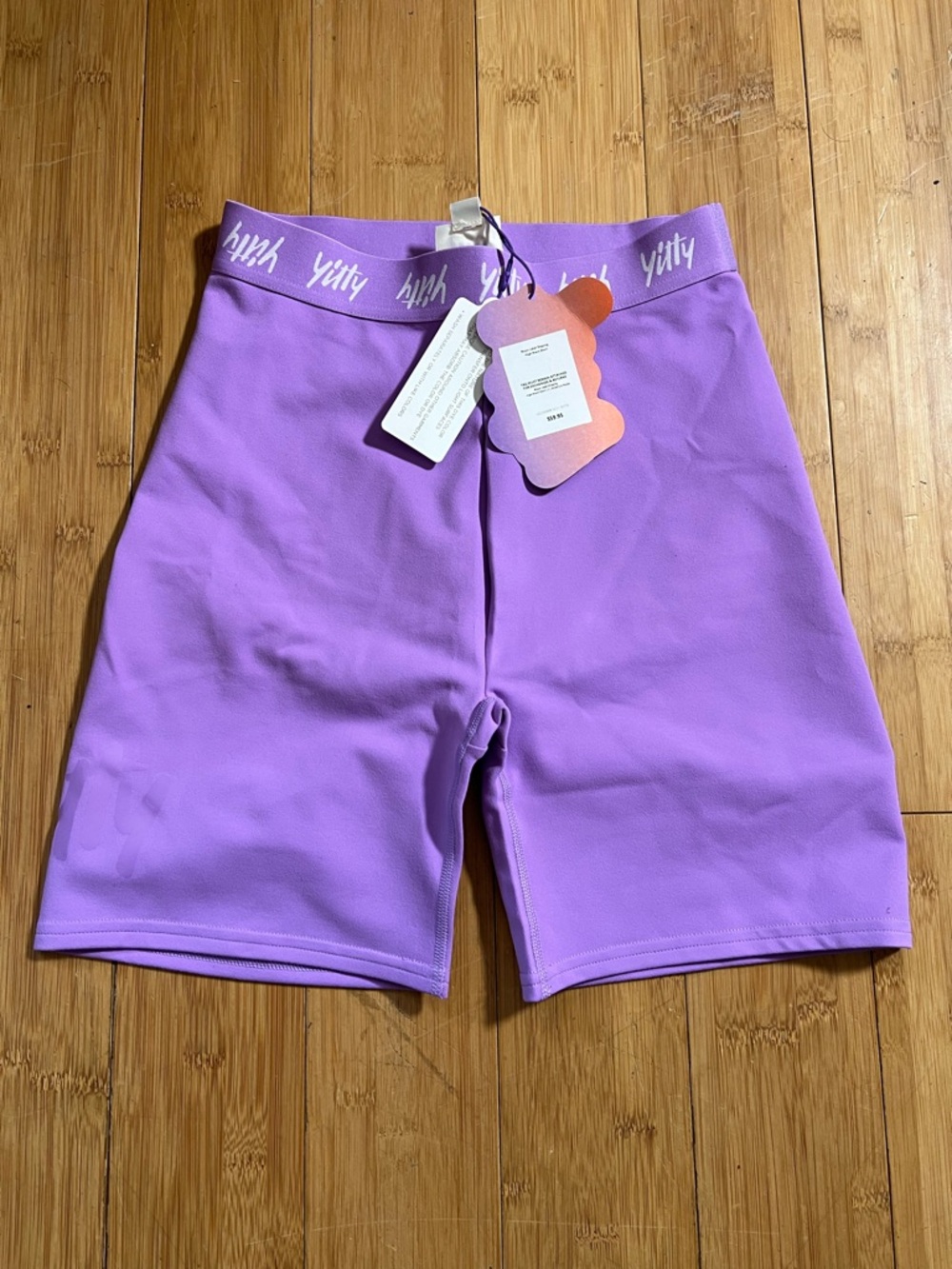 Fabletics Lavender High-Rise Athletic Bike Shorts with Branded Waistband